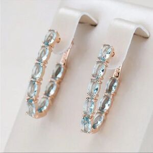 ⭐️ #30 NEW Sky blue natural zircon oval hoop earrings